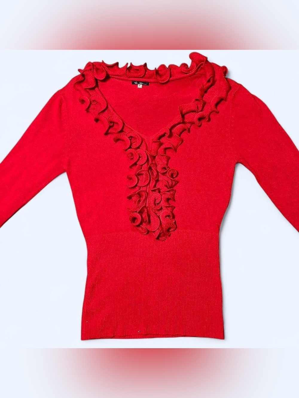 Y2K Red Ruffle Sweater Top by Vila Milano! - Picture 4 of 7